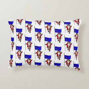 Santa Claus With Flag Of Alaska Decorative Pillow