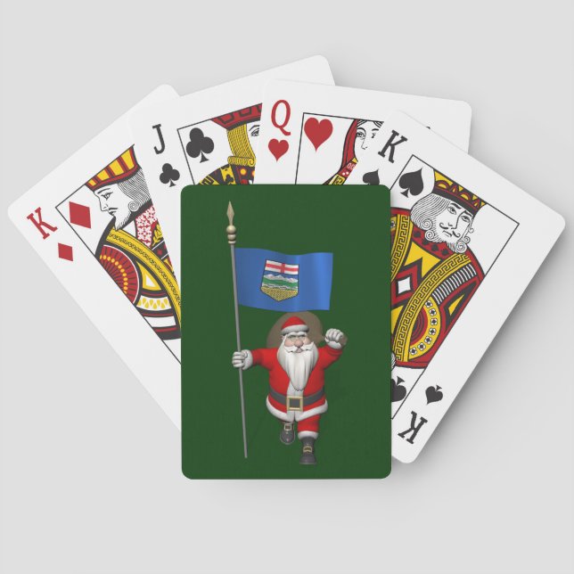 Santa Claus With Flag Of Alberta CDN Playing Cards (Back)
