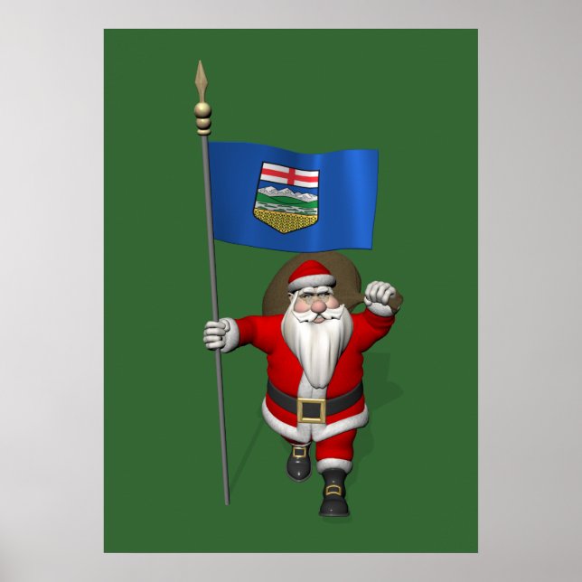Santa Claus With Flag Of Alberta CDN Poster (Front)