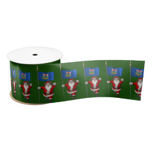 Santa Claus With Flag Of Alberta CDN Satin Ribbon