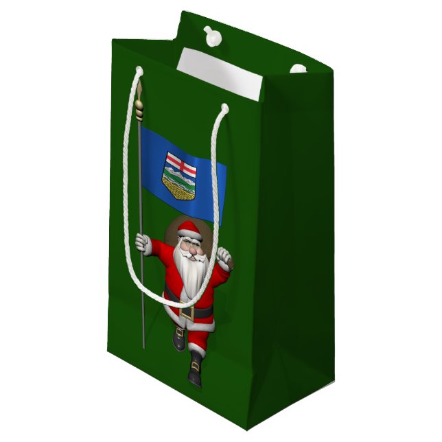 Santa Claus With Flag Of Alberta CDN Small Gift Bag (Front Angled)