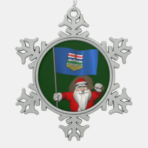 Santa Claus With Flag Of Alberta CDN Snowflake Pewter Christmas Ornament
