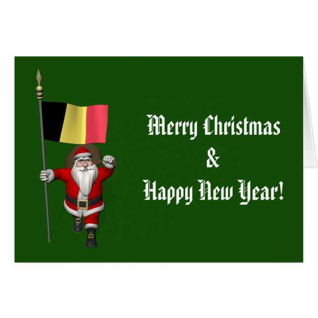 Santa Claus With Flag Of Belgium (Front Horizontal)