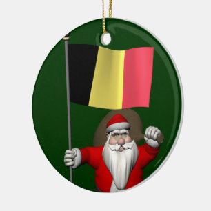 Santa Claus With Flag Of Belgium Ceramic Ornament