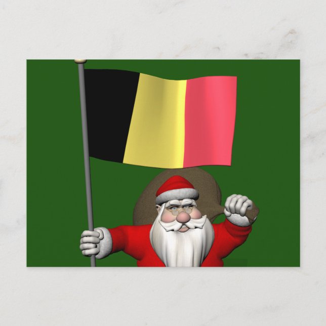 Santa Claus With Flag Of Belgium Holiday Postcard (Front)