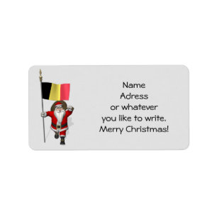 Santa Claus With Flag Of Belgium Label