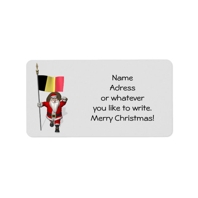 Santa Claus With Flag Of Belgium Label (Front)