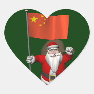 Santa Claus With Flag Of China Heart Sticker