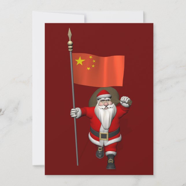 Santa Claus With Flag Of China Holiday Card (Front)