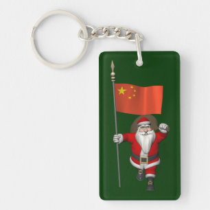 Santa Claus With Flag Of China Keychain