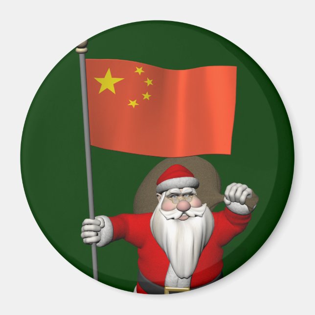 Santa Claus With Flag Of China Magnet (Front)