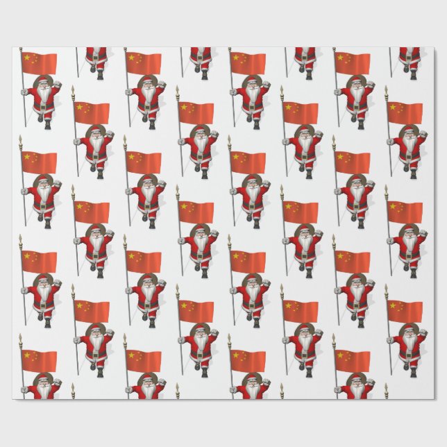 Santa Claus With Flag Of China Wrapping Paper (Flat)
