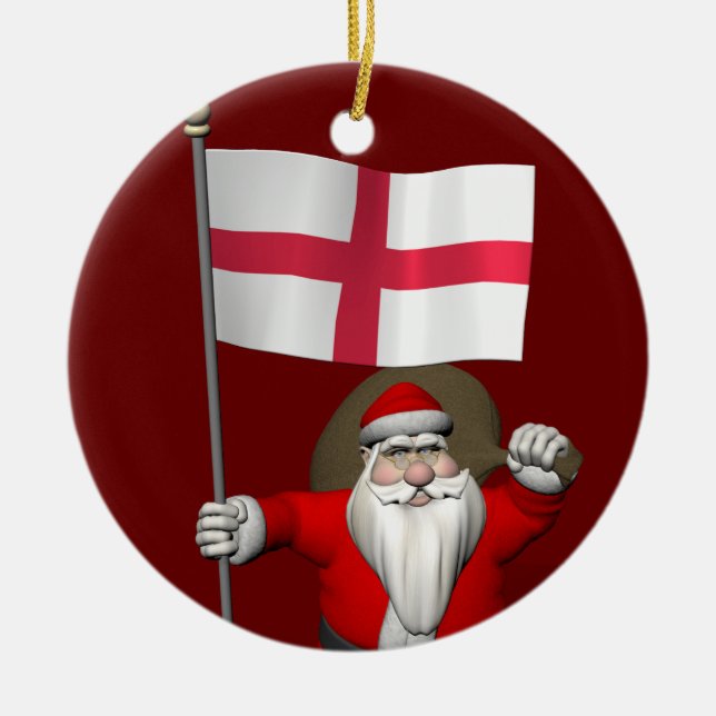 Santa Claus With Flag Of England Ceramic Ornament (Front)