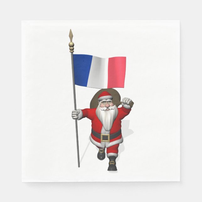 Santa Claus With Flag Of France Napkin (Front)