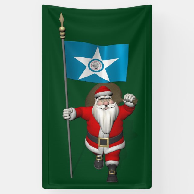 Santa Claus With Flag Of Houston Texas Banner (Vertical)