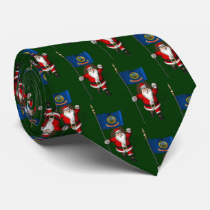 Santa Claus With Flag Of Idaho Tie