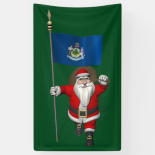 Santa Claus With Flag Of Maine Banner