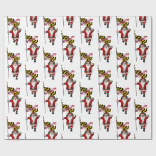 Santa Claus With Flag Of Maryland Wrapping Paper