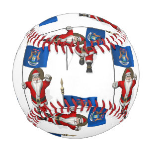 Santa Claus With Flag Of Michigan Baseball