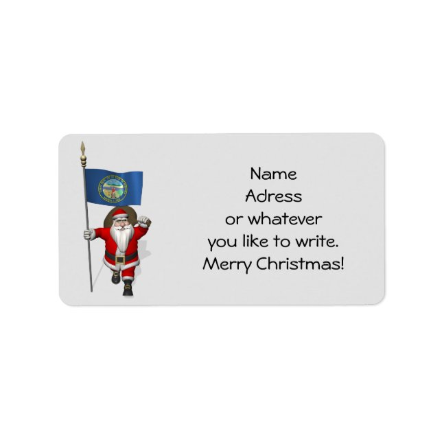 Santa Claus With Flag Of Nebraska Label (Front)