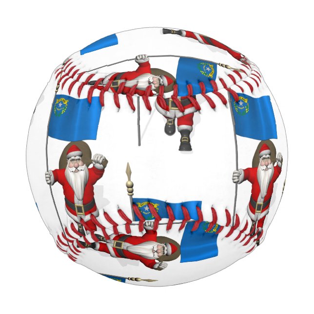 Santa Claus With Flag Of Nevada Baseball (Back)