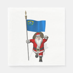Santa Claus With Flag Of Nevada Napkin
