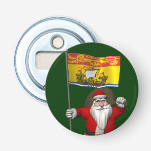 Santa Claus With Flag Of New Brunswick CDN Bottle Opener
