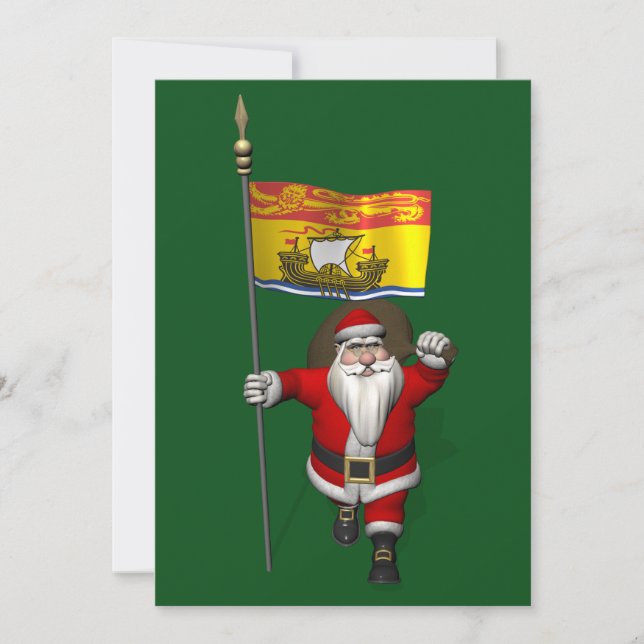 Santa Claus With Flag Of New Brunswick CDN Holiday Card (Front)