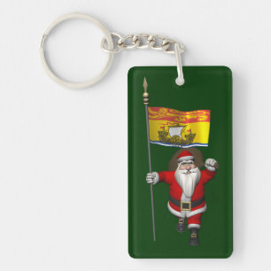 Santa Claus With Flag Of New Brunswick CDN Keychain