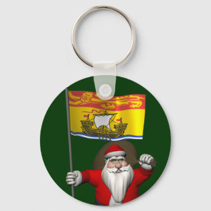Santa Claus With Flag Of New Brunswick CDN Keychain