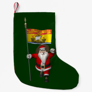 Santa Claus With Flag Of New Brunswick CDN Small Christmas Stocking