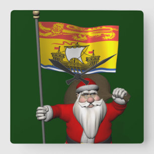 Santa Claus With Flag Of New Brunswick CDN Square Wall Clock