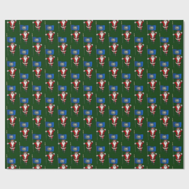 Santa Claus With Flag Of New Hampshire Wrapping Paper (Flat)
