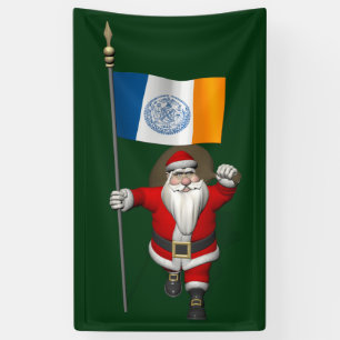 Santa Claus With Flag Of New York City Banner