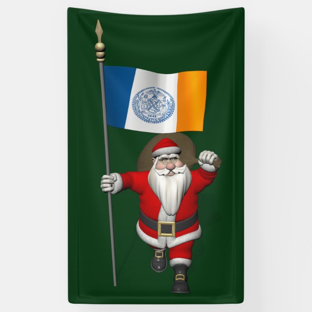 Santa Claus With Flag Of New York City Banner (Vertical)