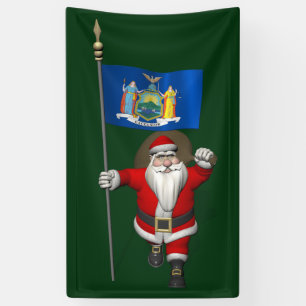 Santa Claus With Flag Of New York State Banner