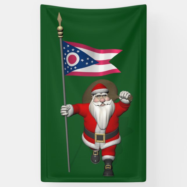 Santa Claus With Flag Of Ohio Banner (Vertical)
