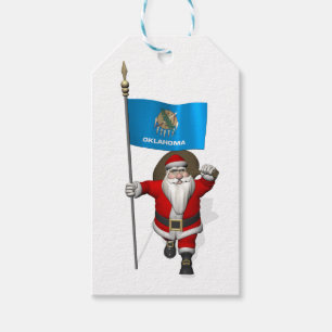 Santa Claus With Flag Of Oklahoma Gift Tags