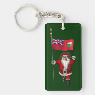 Santa Claus With Flag Of Ontario CDN Keychain