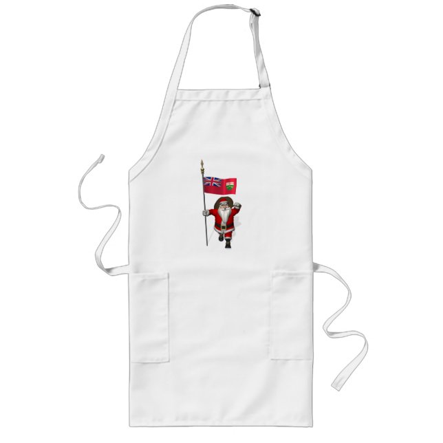 Santa Claus With Flag Of Ontario CDN Long Apron (Front)