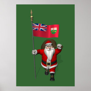 Santa Claus With Flag Of Ontario CDN Poster