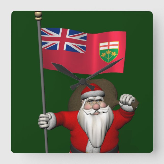 Santa Claus With Flag Of Ontario CDN Square Wall Clock (Front)