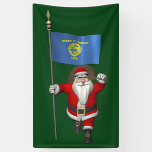 Santa Claus With Flag Of Oregon Banner