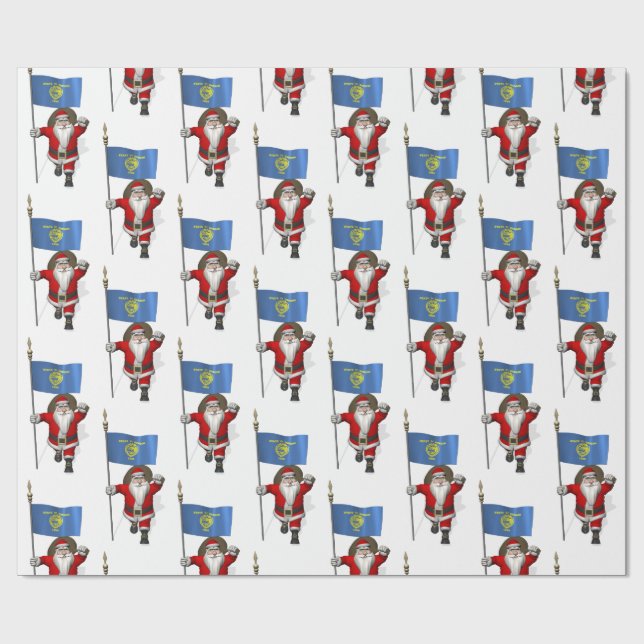 Santa Claus With Flag Of Oregon Wrapping Paper (Flat)