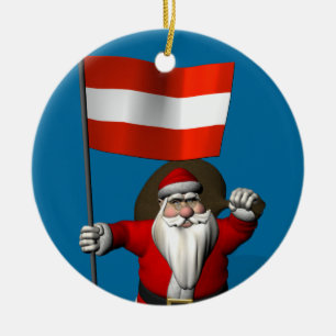 Santa Claus With Flag Of Österreich Ceramic Ornament
