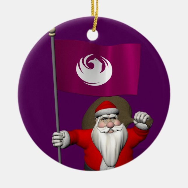 Santa Claus With Flag Of Phoenix AZ Ceramic Ornament (Front)