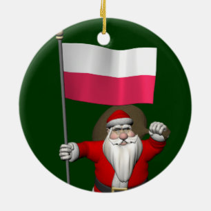 Santa Claus With Flag Of Poland Ceramic Ornament