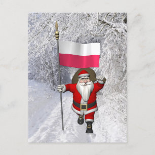 Santa Claus With Flag Of Poland Holiday Postcard