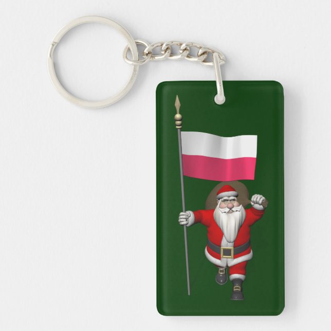 Santa Claus With Flag Of Poland Keychain (Front)