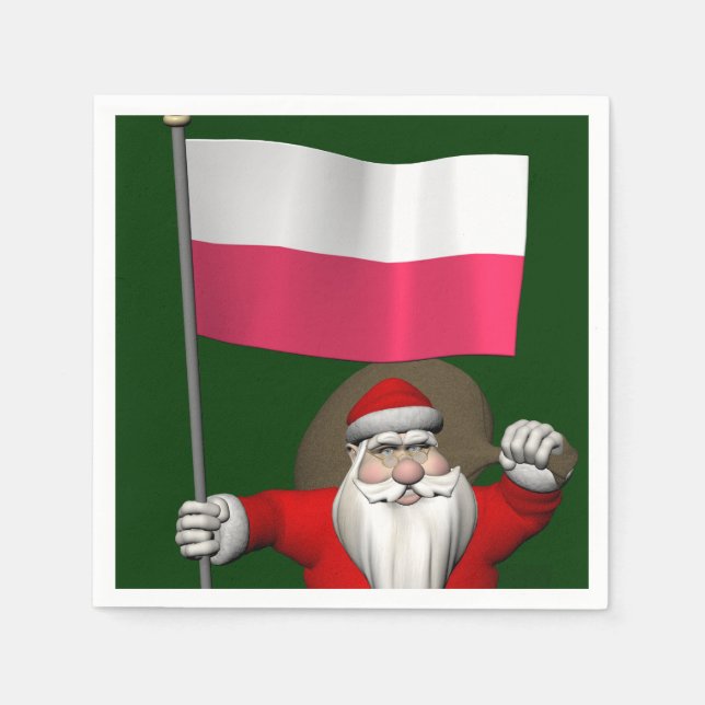 Santa Claus With Flag Of Poland Napkin (Front)